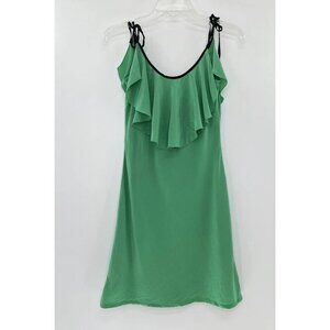 AKA New York Women's Green Tie Strap‎ Silk Mini Dress Size Small Ruffle